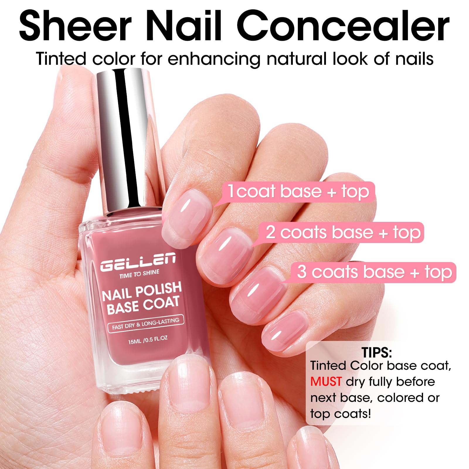 Manicure showcasing one coat of the dusty pink tint for a natural glassy jelly finish.
