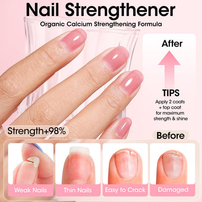 Manicure showcasing two coats of the sheer rose ridge filler for a soft cream pink finish.