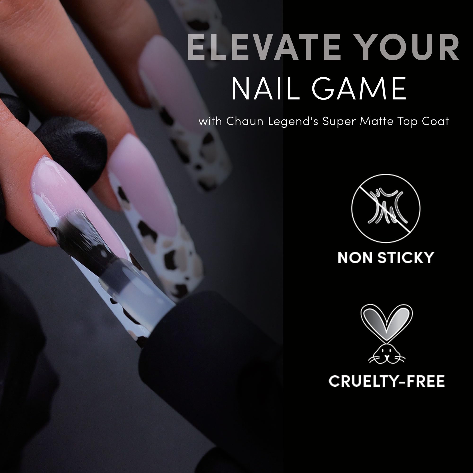 Chaun Legend professional non-wipe matte top coat packaging detail highlighting the ultra matte finish label.