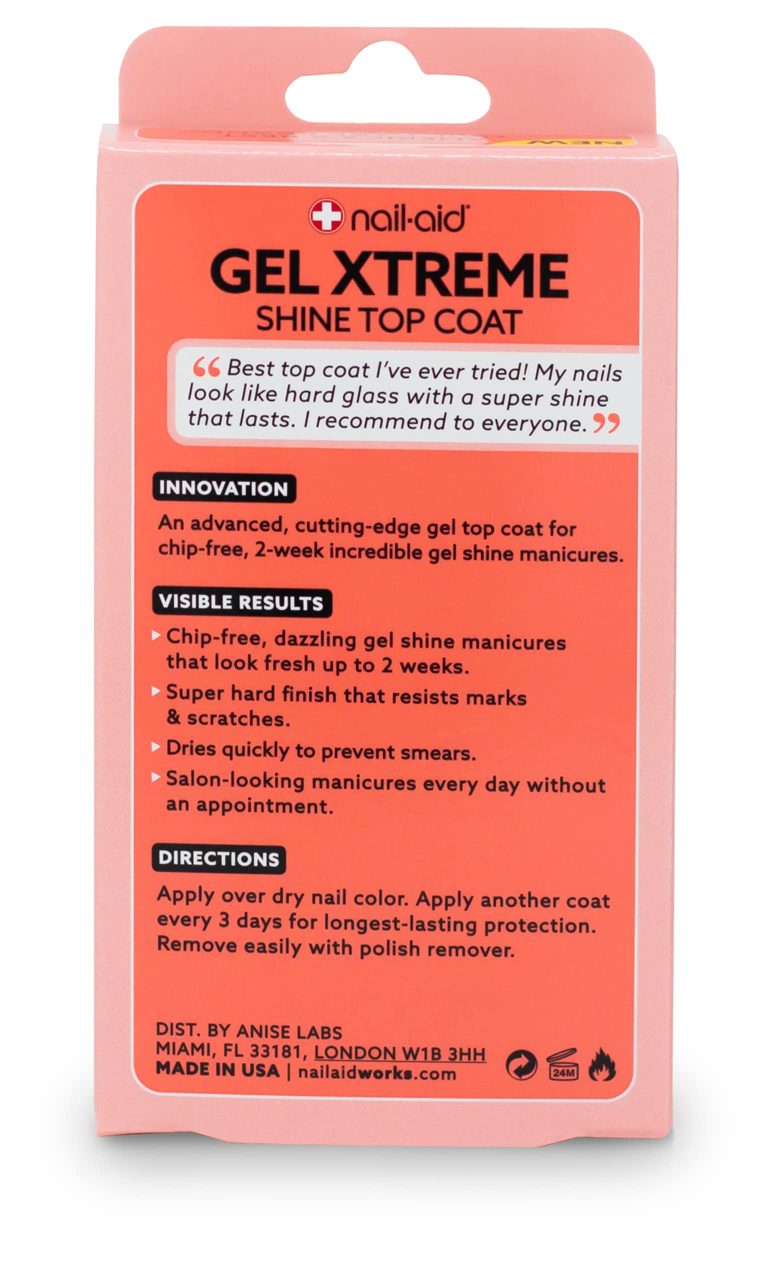 Nail-Aid high gloss clear top coat packaging showing product benefits