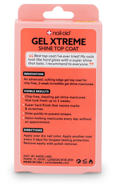 Nail-Aid high gloss clear top coat packaging showing product benefits