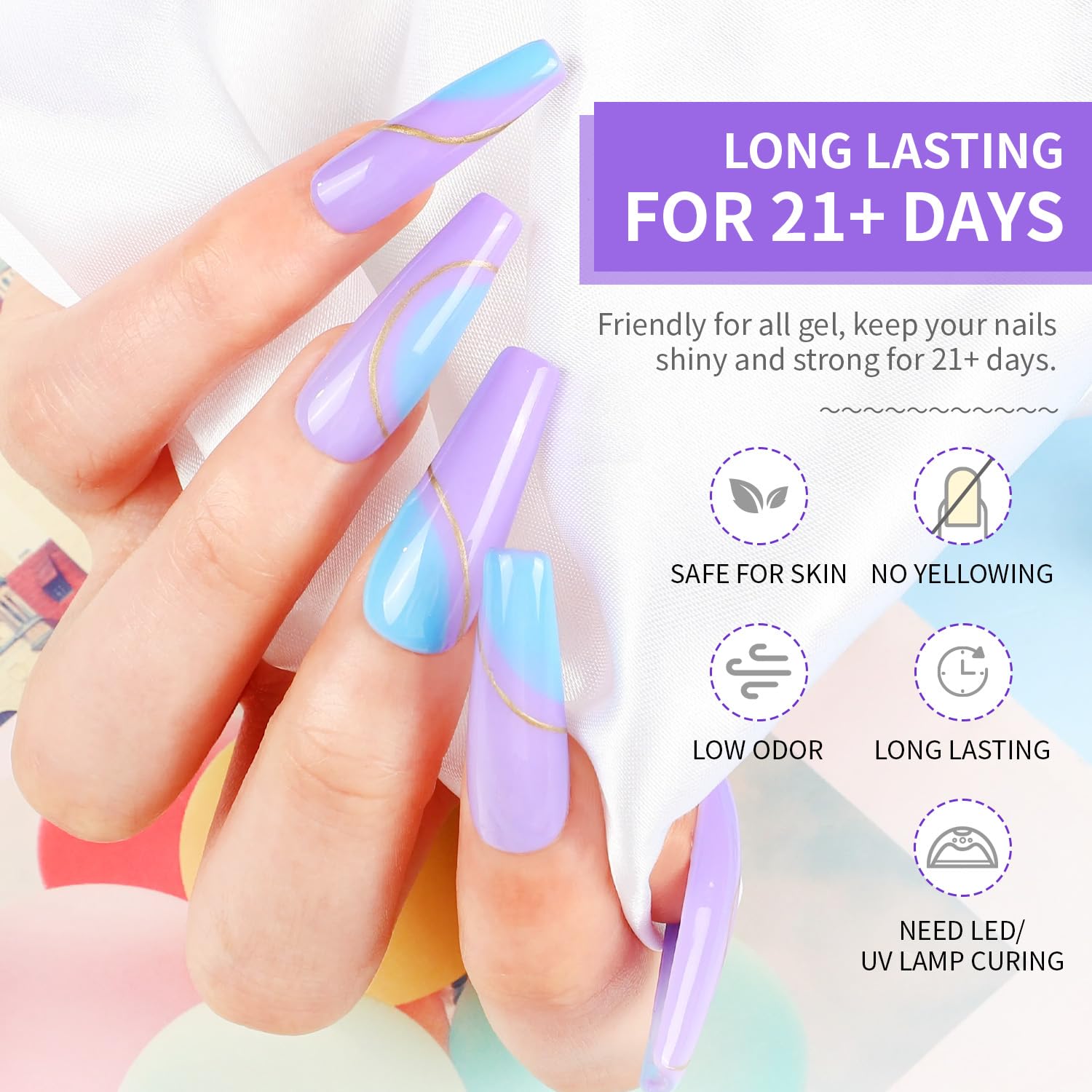 Clear gel application brush detailing the smooth consistency of JODSONE nail base coat