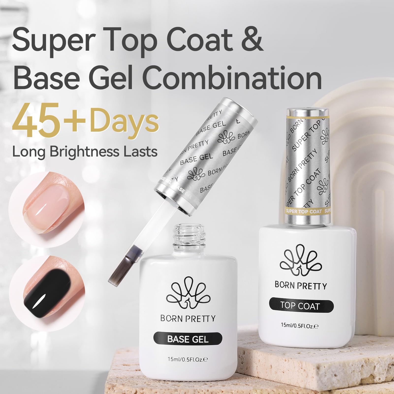 Two bottles of Born Pretty base and super top gel duo