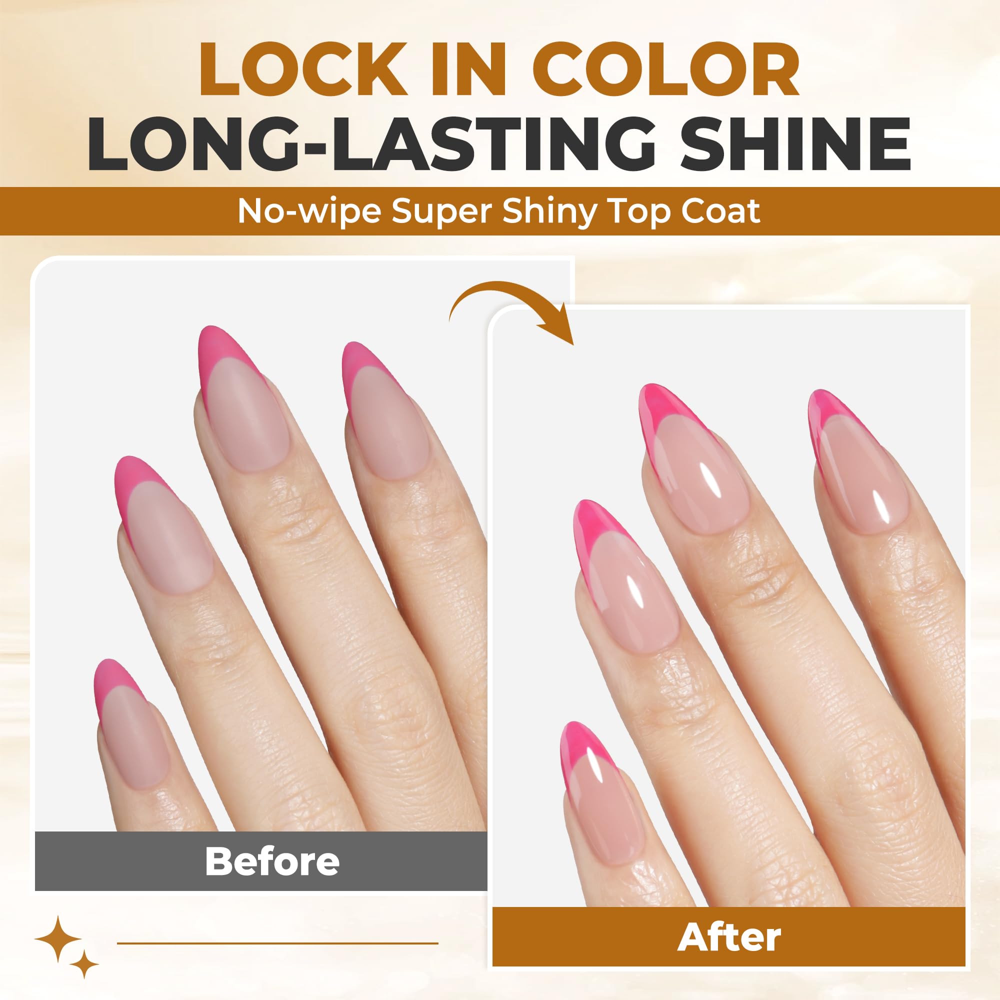 Glossy gel manicure results achieved using UNA GELLA professional top and base duo