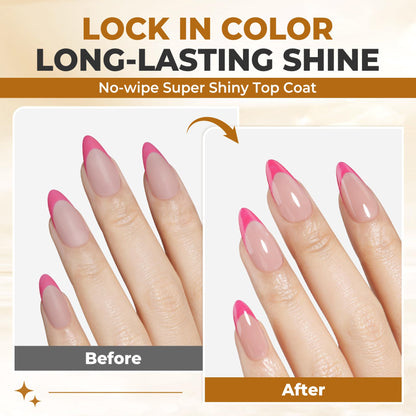 Glossy gel manicure results achieved using UNA GELLA professional top and base duo