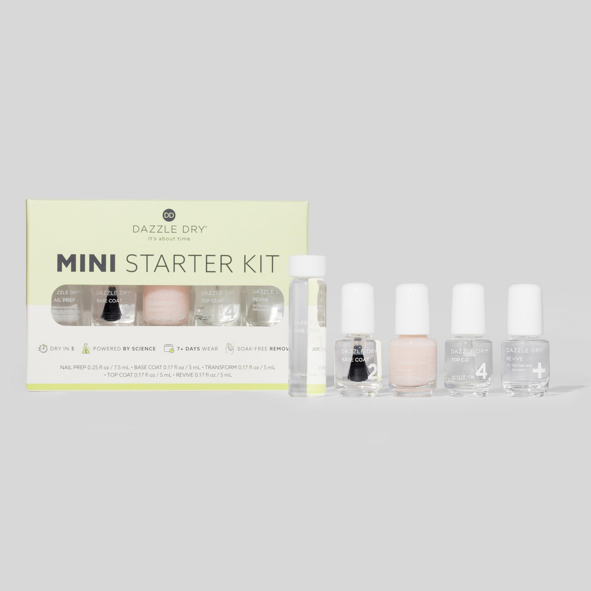 Dazzle Dry four step system bottles arrangement