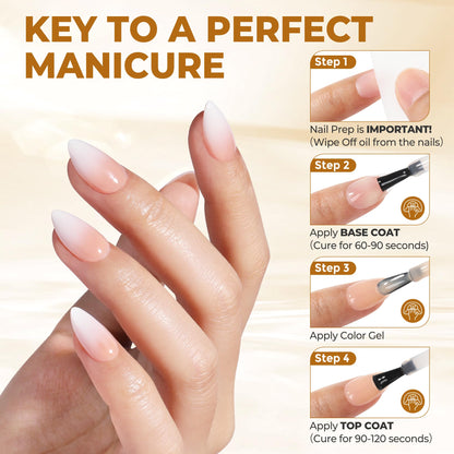Close up view of the wide brush applying the protective clear gel base coat to a clean nail