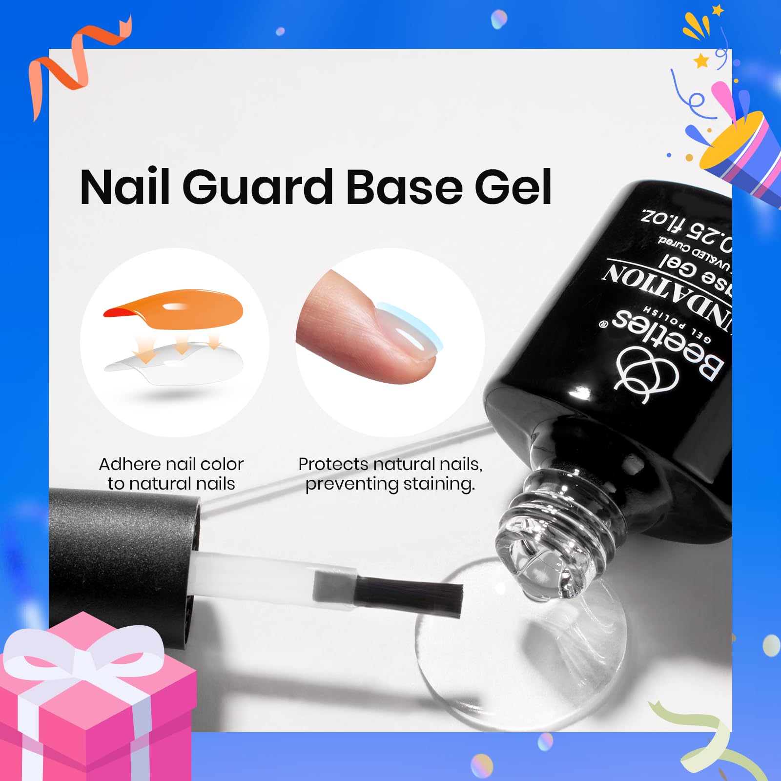 Beetles Gel Polish base and top coat bottles on white background