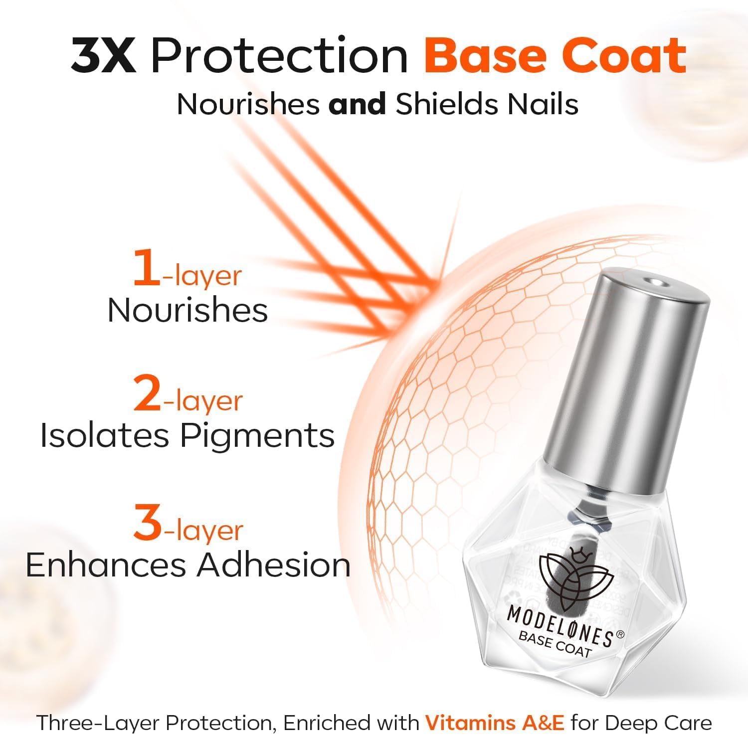 Modelones air dry fast base coat bottle displaying clear protective liquid texture