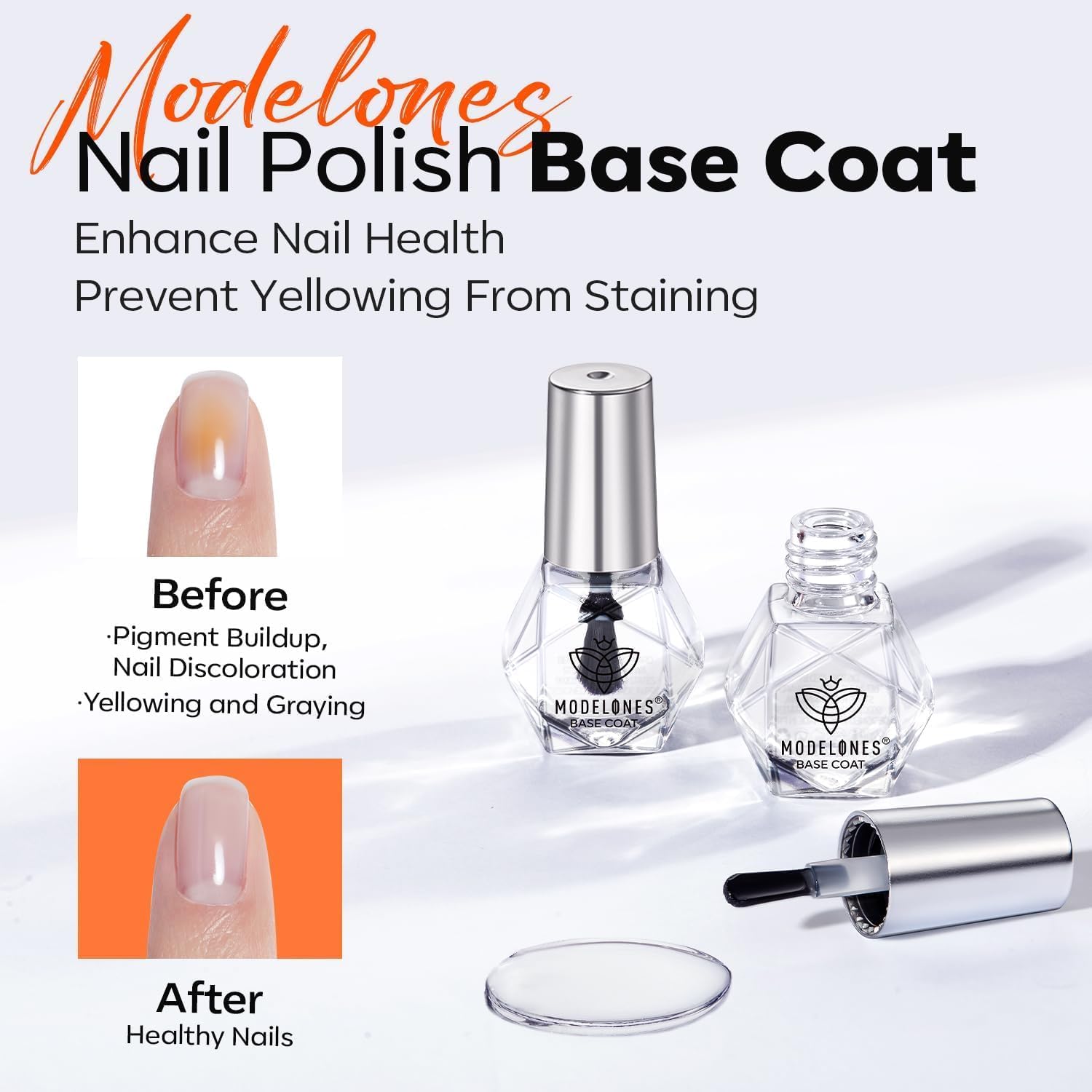 Modelones glossy clear top coat application on painted nail art for shine
