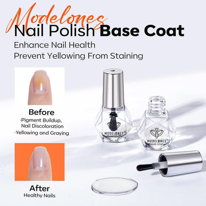 Modelones glossy clear top coat application on painted nail art for shine