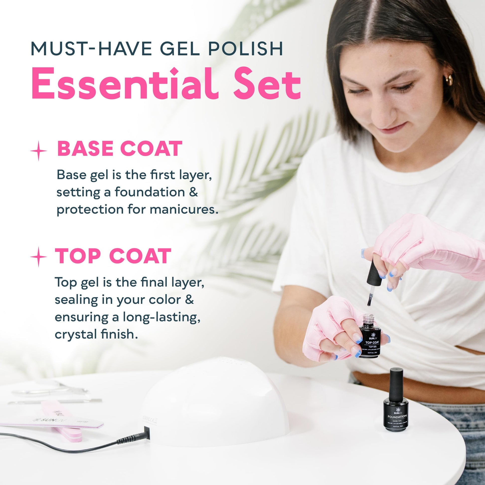SUNUV hema free gel nail polish kit base coat bottle application process