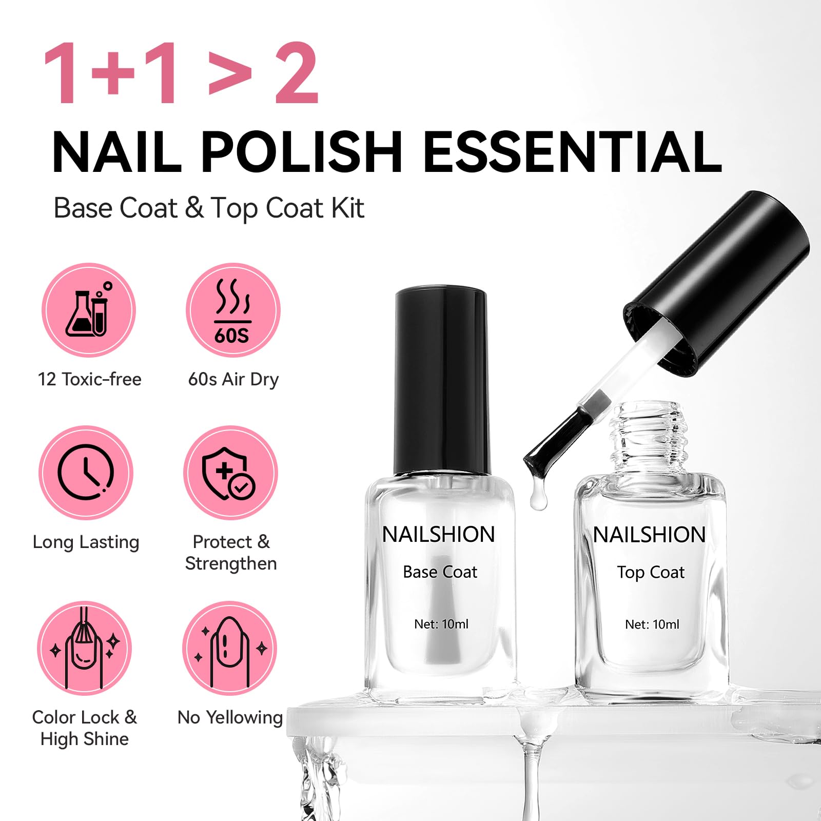 Nailshion non gel strengthening clear nail lacquer two pack set packaging