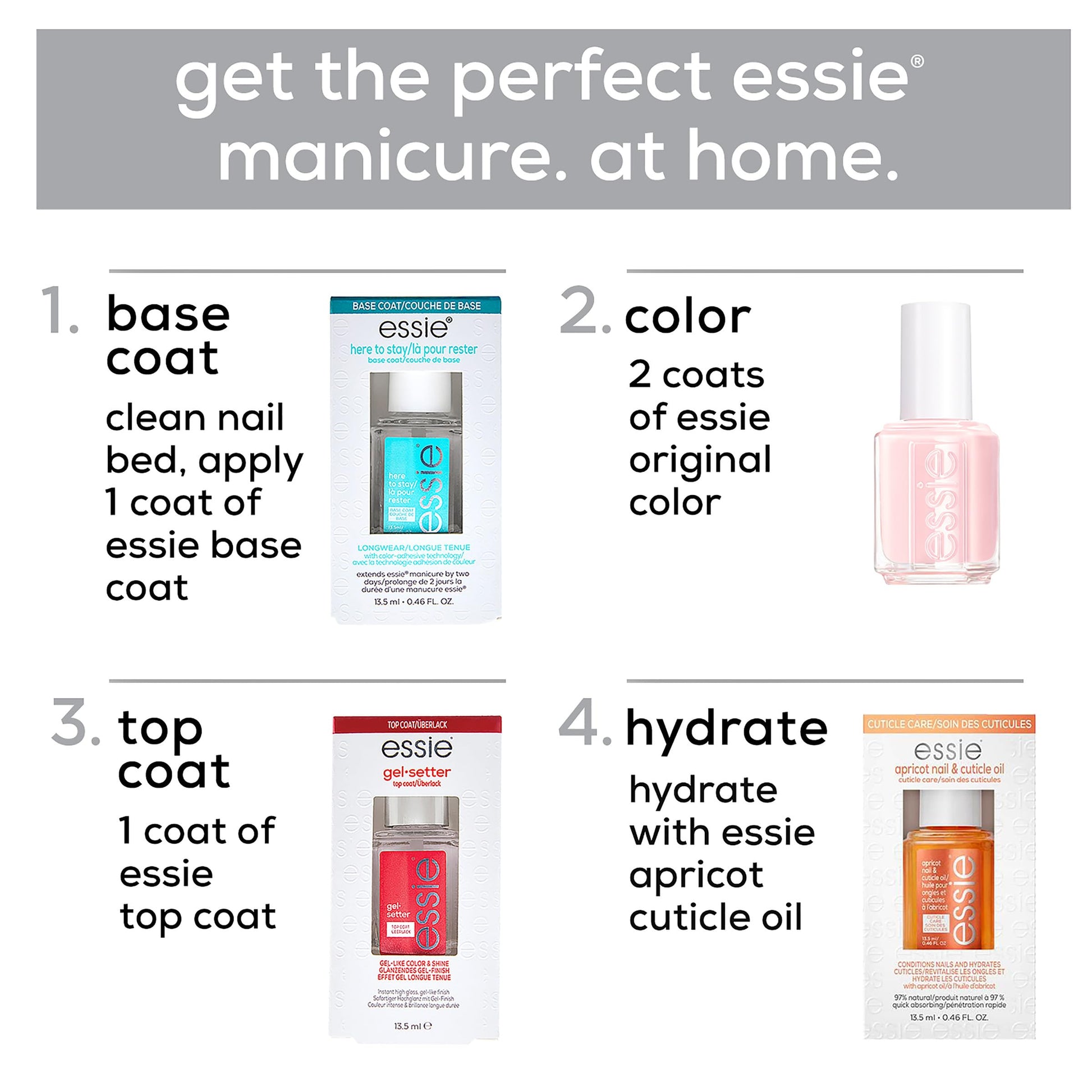 Close up of Essie Here To Stay bottle label
