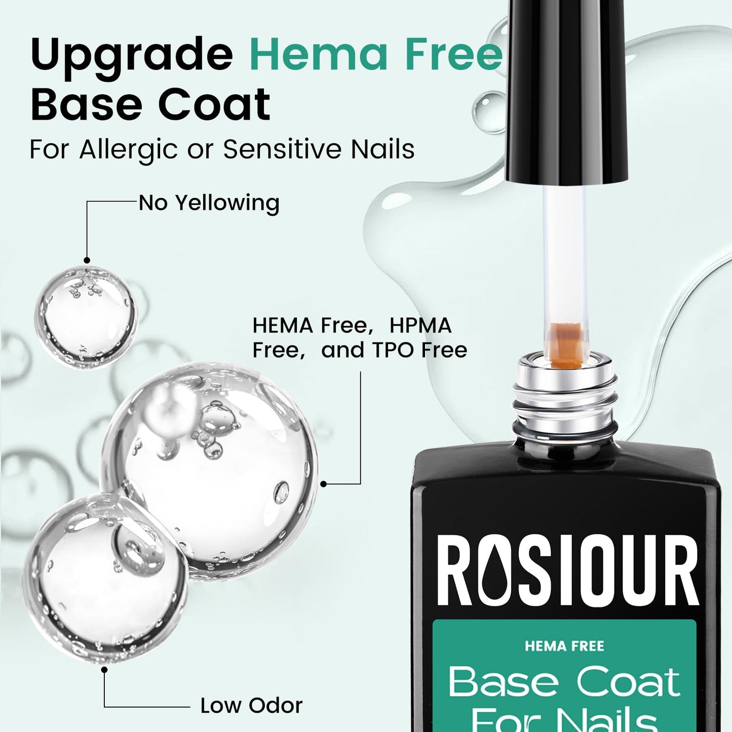 Clear rubber base coat gel being applied to a natural nail using the integrated precision liner brush.