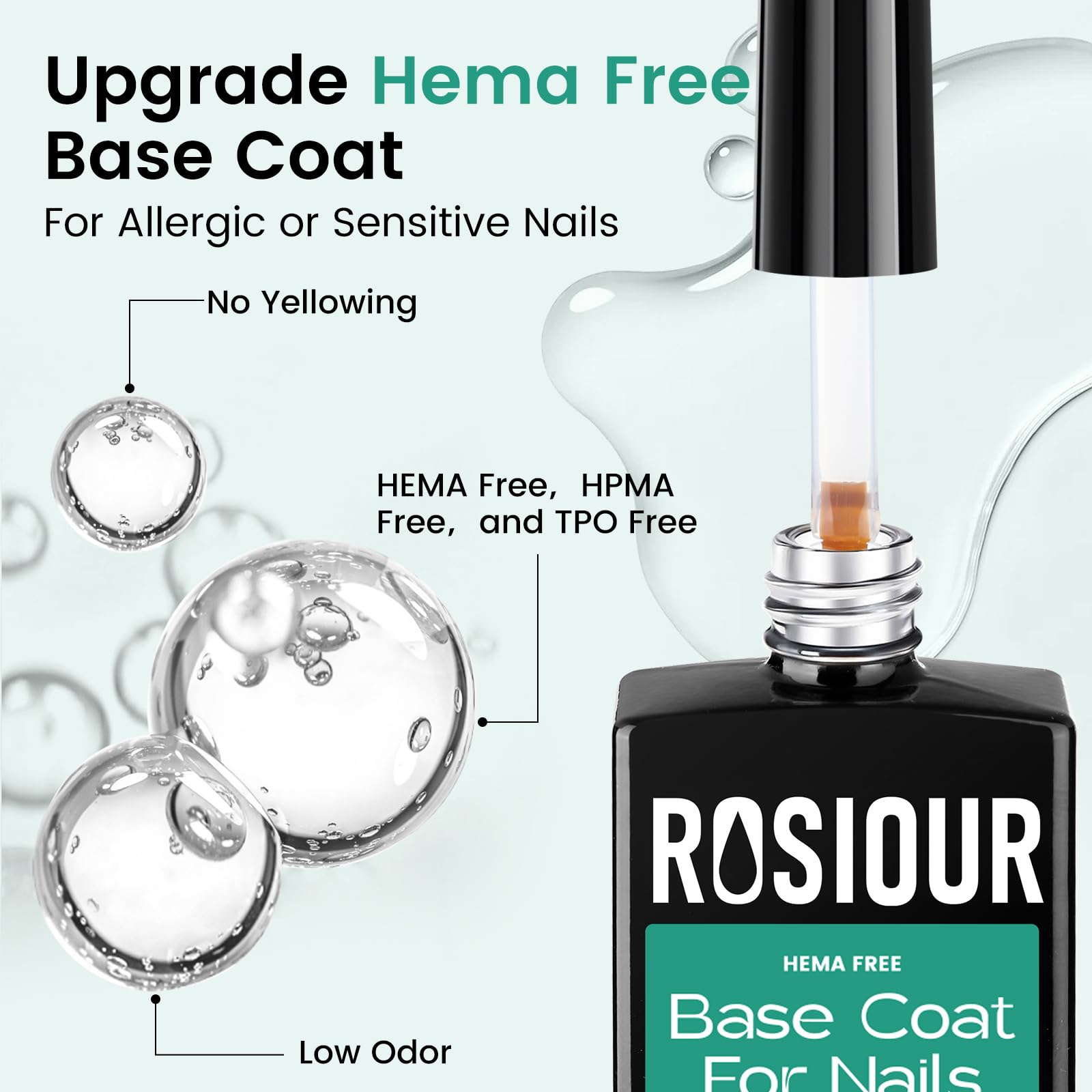 Clear rubber base coat gel being applied to a natural nail using the integrated precision liner brush.