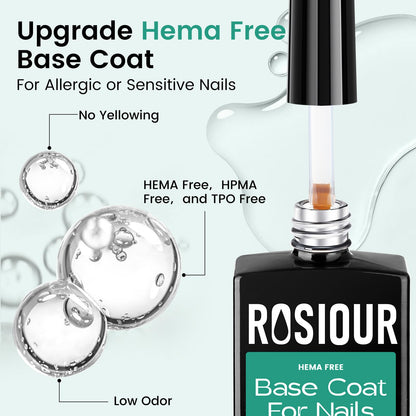 Clear rubber base coat gel being applied to a natural nail using the integrated precision liner brush.