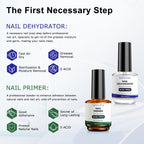 Gel base coat bottle displayed with clean nail preparation accessories