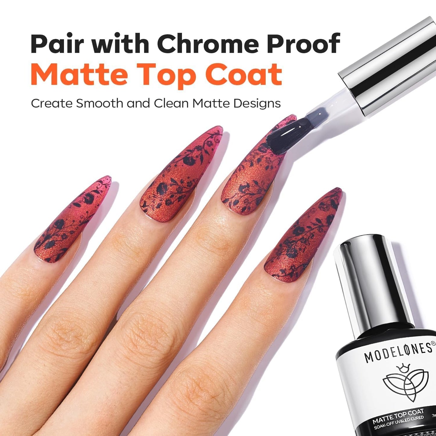 Modelones professional gel nail kit packaging displaying the clear glossy top coat bottle for high shine manicures.