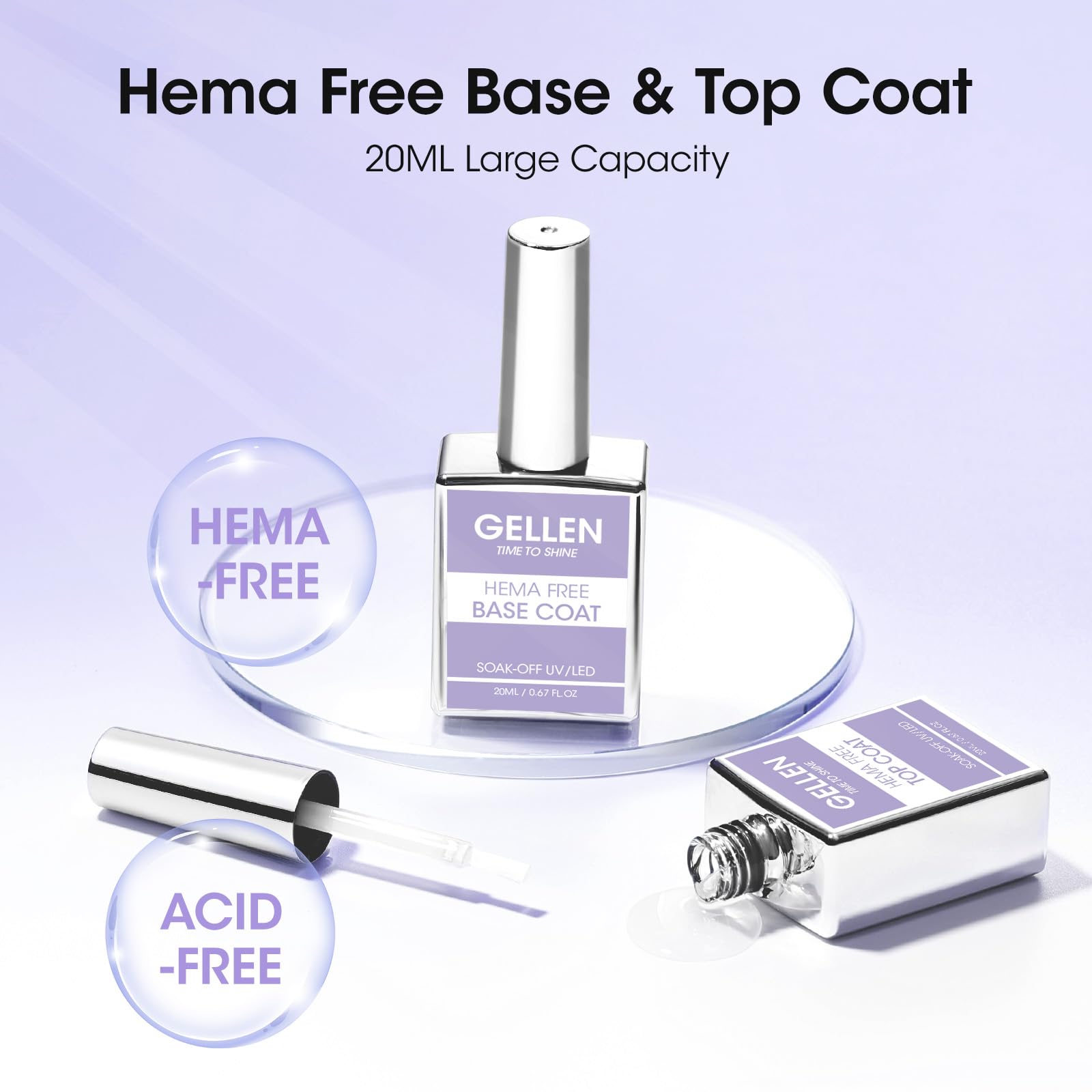 Clear UV gel base coat bottle with applicator brush showing consistency