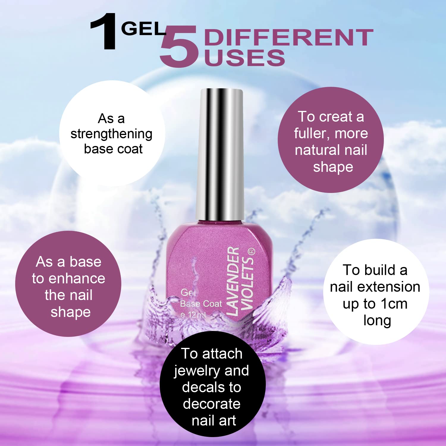 Lavender Violets professional gel manicure kit with no wipe shiny top coat bottle displayed on a clean studio background.