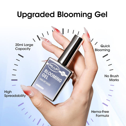 Clear blossom nail gel bottle displaying the twenty milliliter fluid volume label
