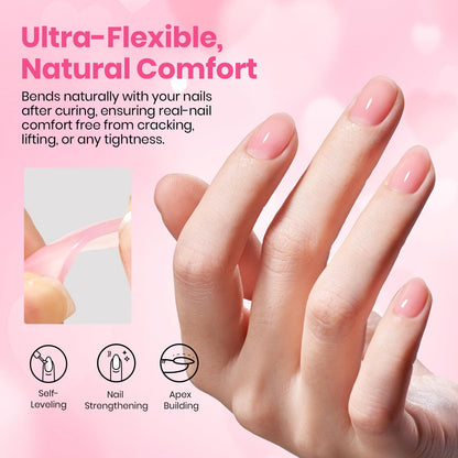 Beetles sheer nude gel colors swatches displaying five shades of pink peach and neutral tones on natural nails.