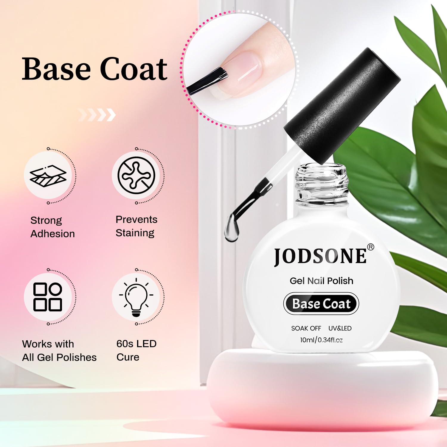The high shine no wipe top coat bottle by JODSONE displaying the smooth packaging of the protective final layer.