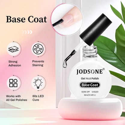 The high shine no wipe top coat bottle by JODSONE displaying the smooth packaging of the protective final layer.