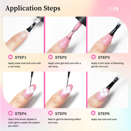 Creative marble and gradient nail art options created effectively using the JODSONE blooming gel base and top coat components.