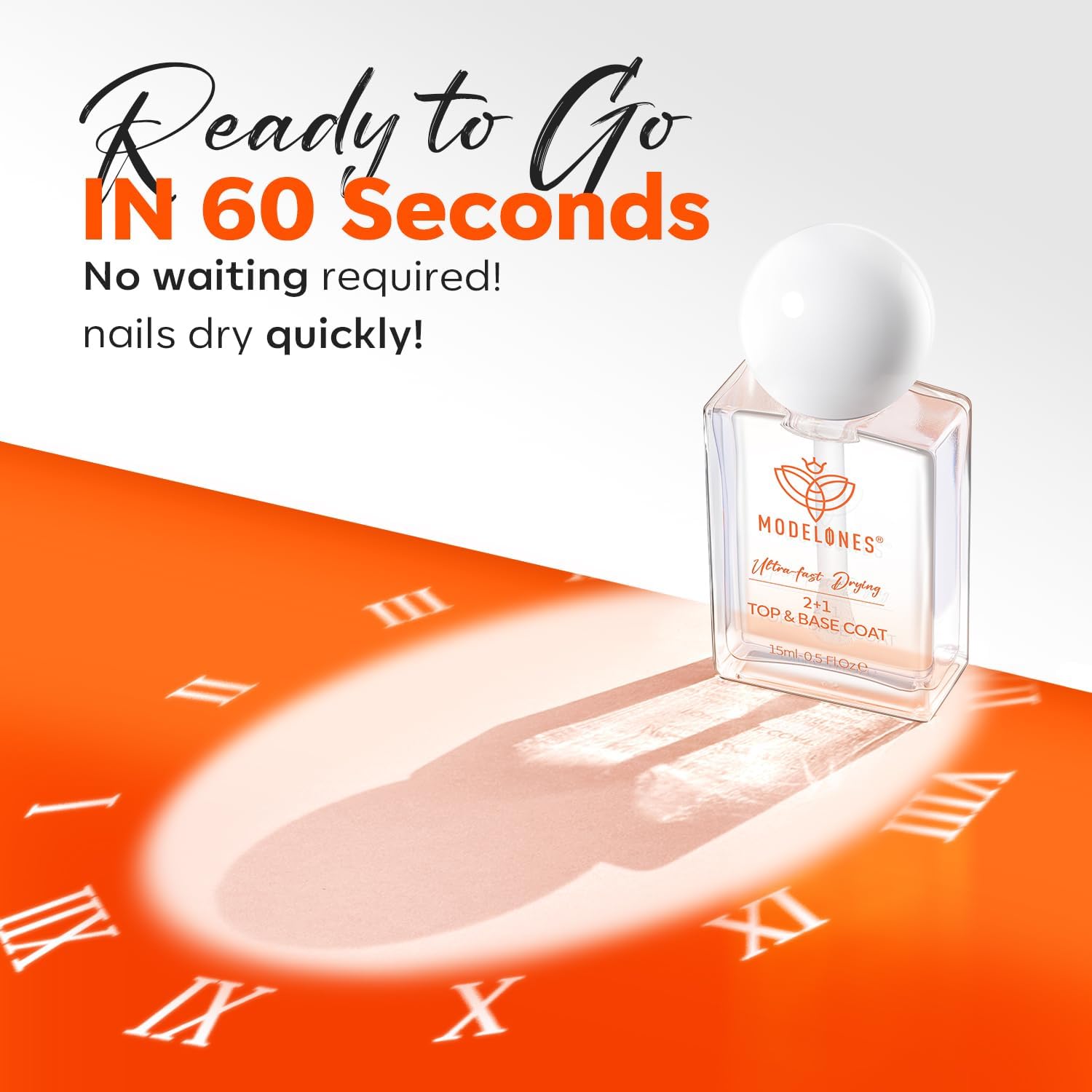 Manicure application process displaying the clear base coat being brushed smoothly onto a clean fingernail.