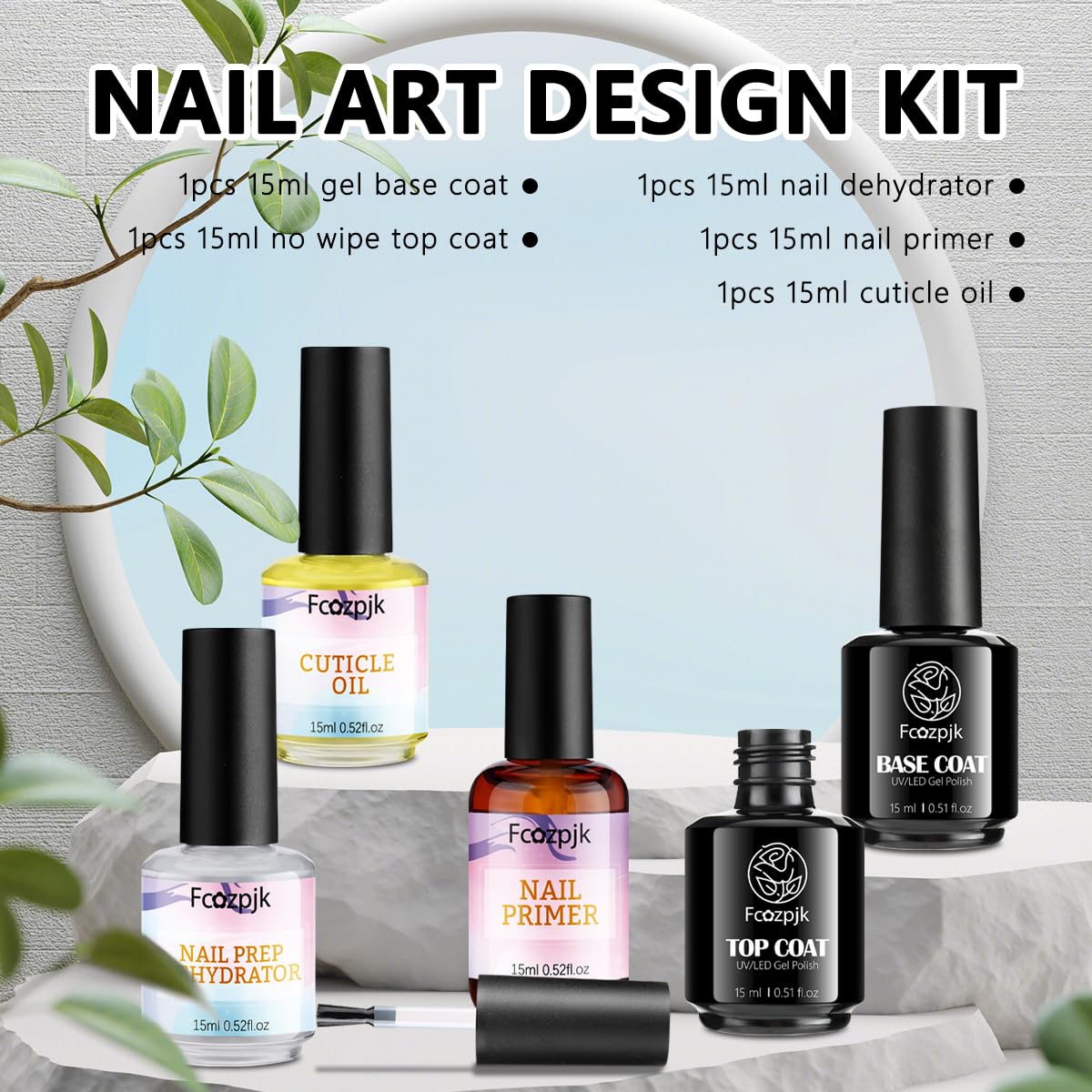 Fcozpjk professional salon liquid bottles including base coat top coat and cuticle oil
