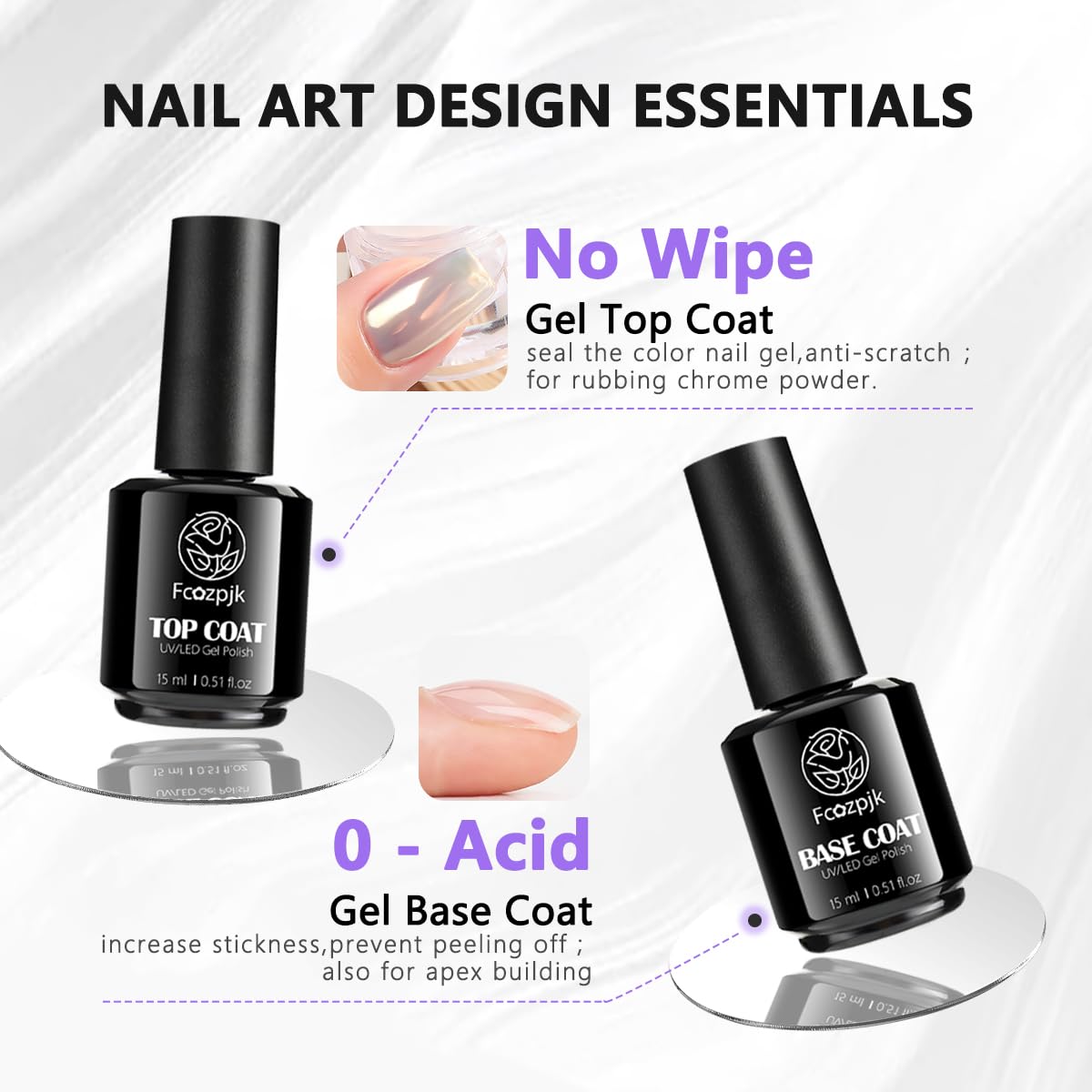 Fcozpjk acid free nail primer and dehydrator liquid bottles showing applicator brushes