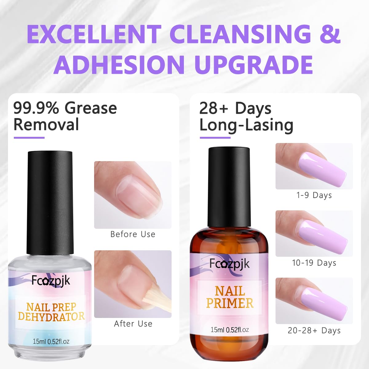 Fcozpjk five piece nail prep kit being applied to clean natural finger nails