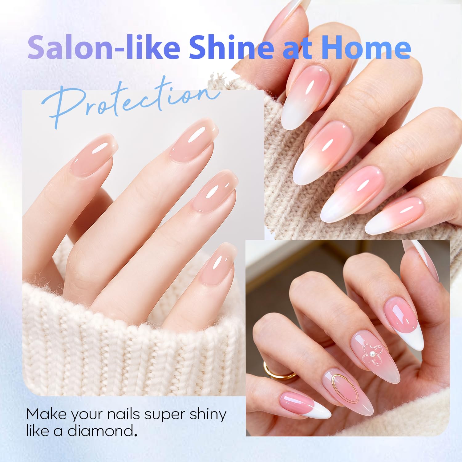 Dual-purpose AZUREBEAUTY clear base and top coat treatment for nail strengthening.