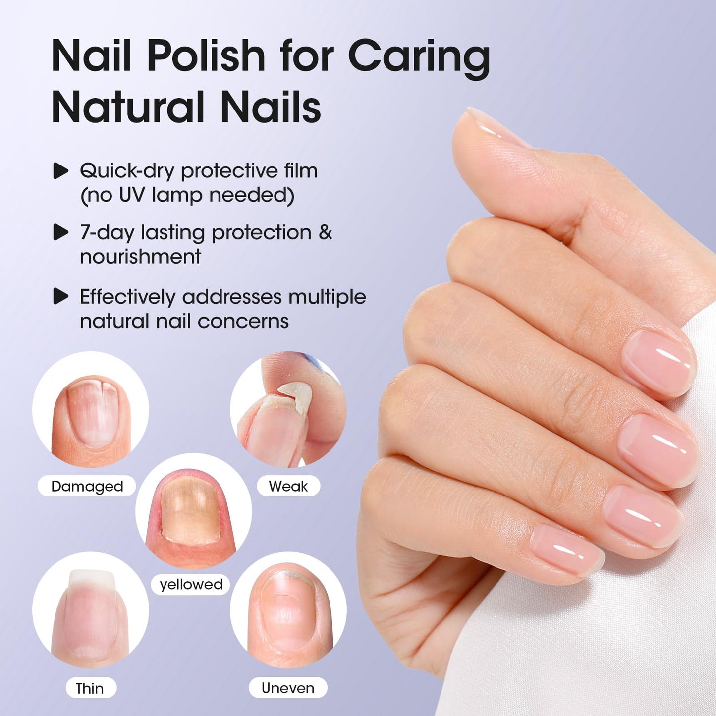 High-shine glossy finish of the clear top coat over a neat natural manicure.