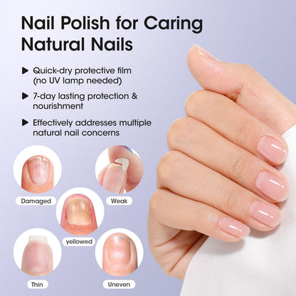 High-shine glossy finish of the clear top coat over a neat natural manicure.