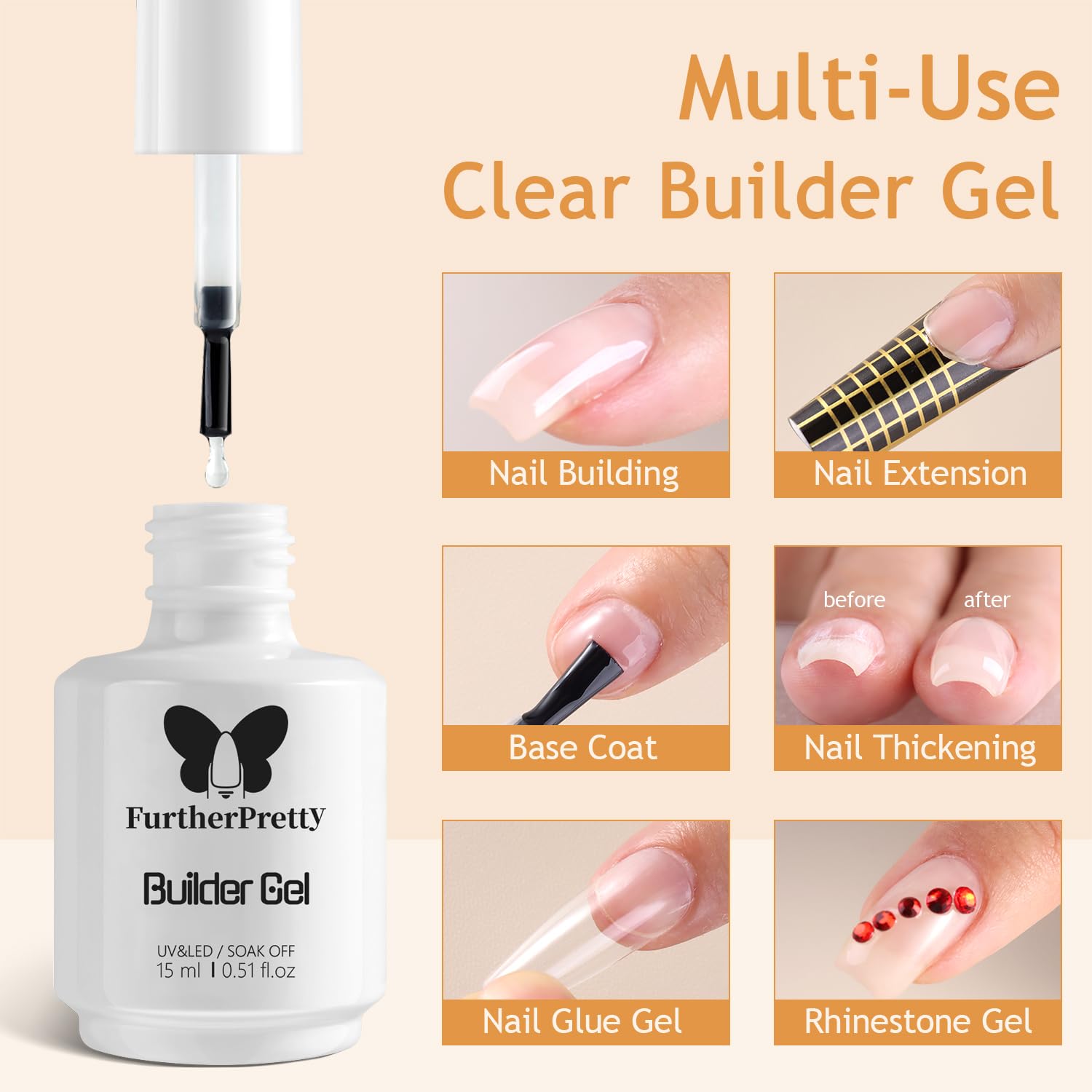 Three piece professional nail gel set including base coat and no wipe top coat