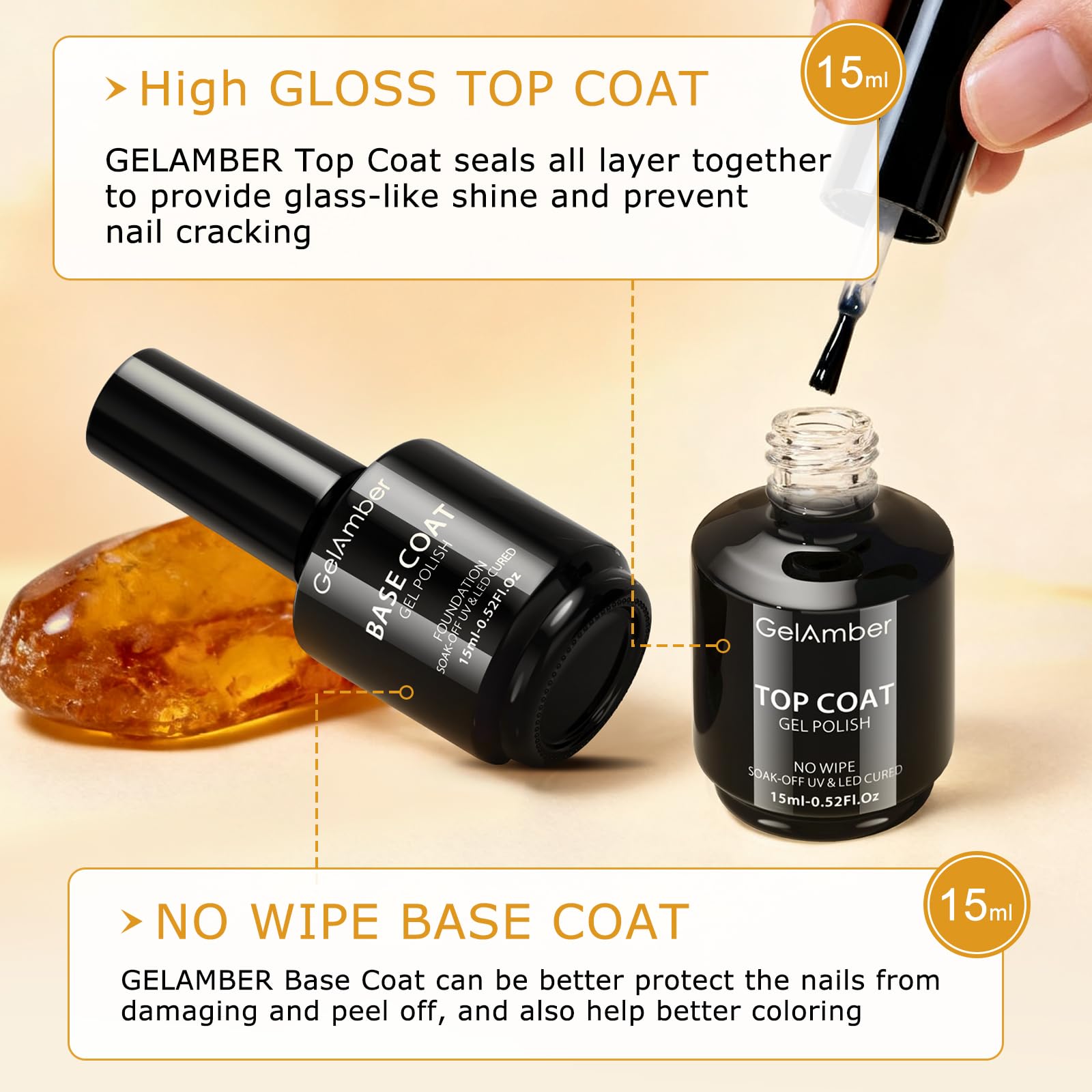 Glossy manicure results achieved using premium imported gel base and top coat kit.