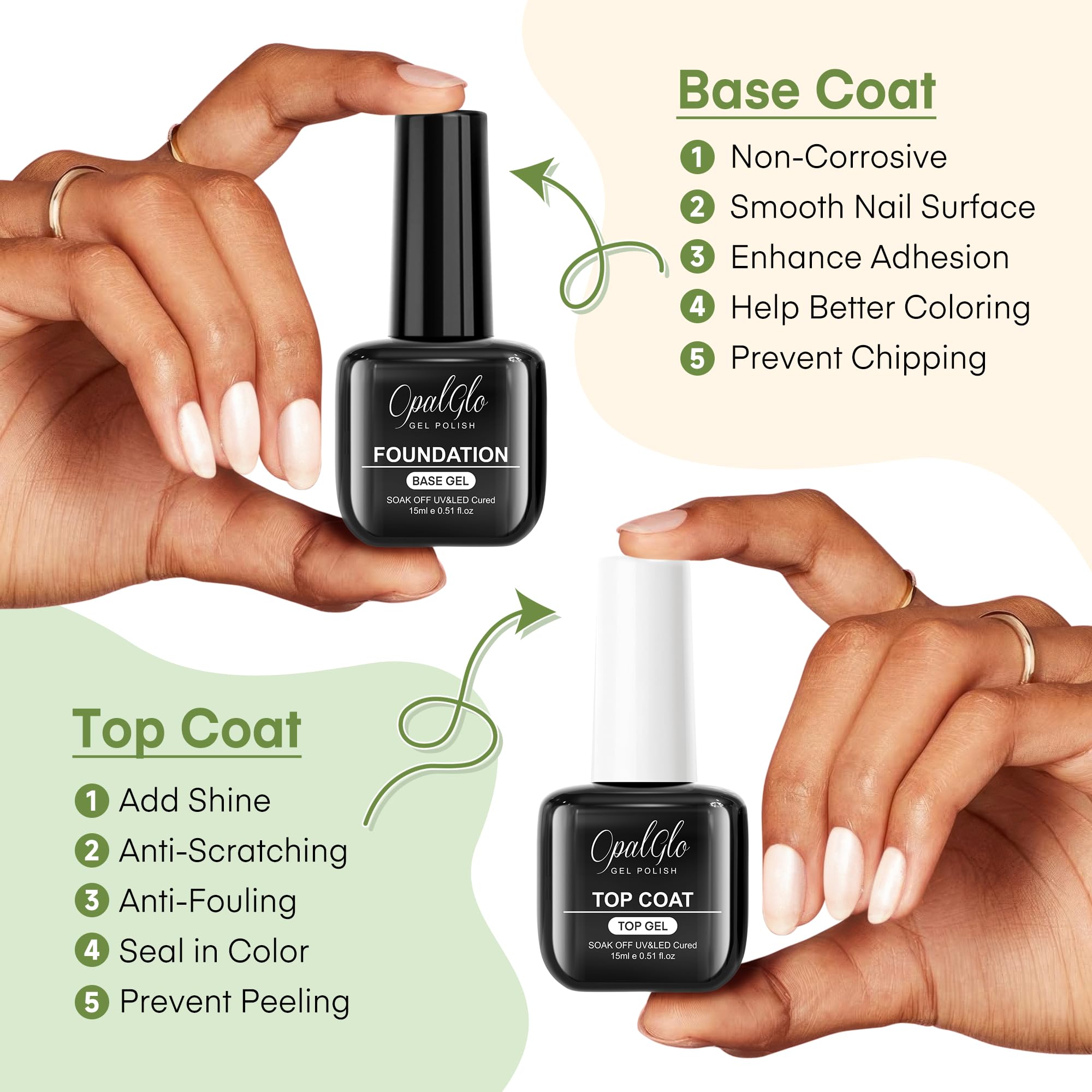 Close up view of the applicator brush applying the clear high gloss gel formula smoothly onto a manicured nail