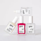 Flat lay composition featuring Gitti plant-based nail care product
