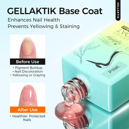 Gellaktik soak off UV LED gel base coat bottle being used for a professional nail art base application.
