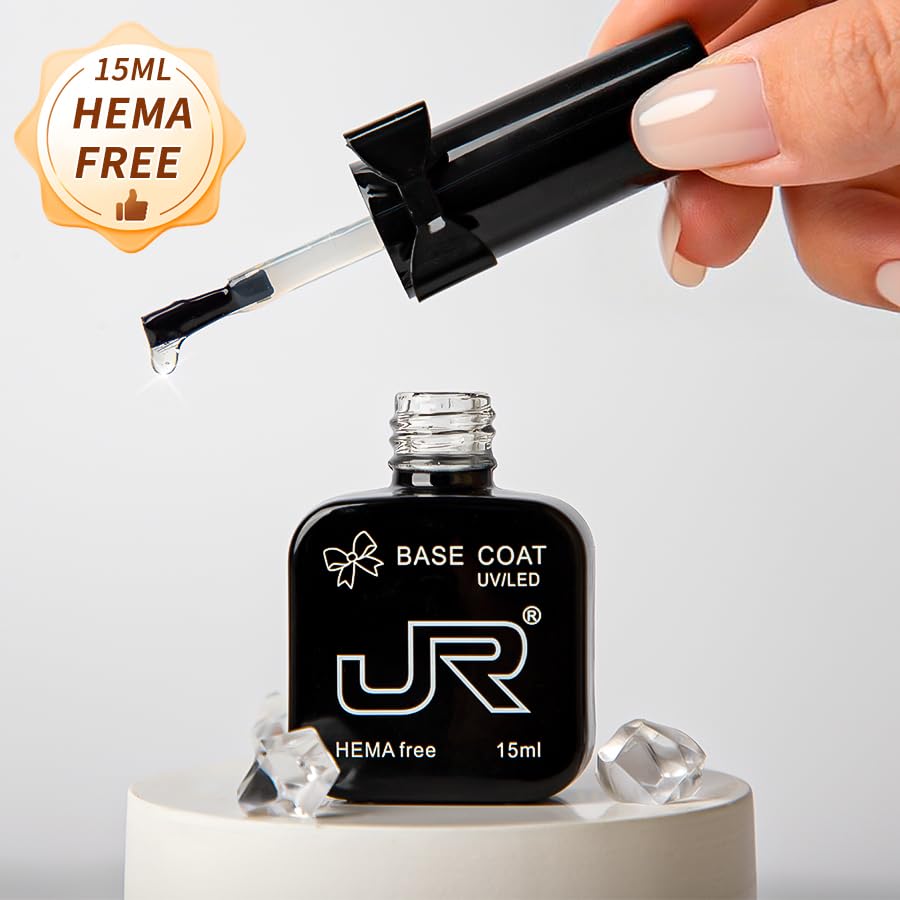 HEMA free base coat bottle displaying the brush applicator and transparent gel formula.