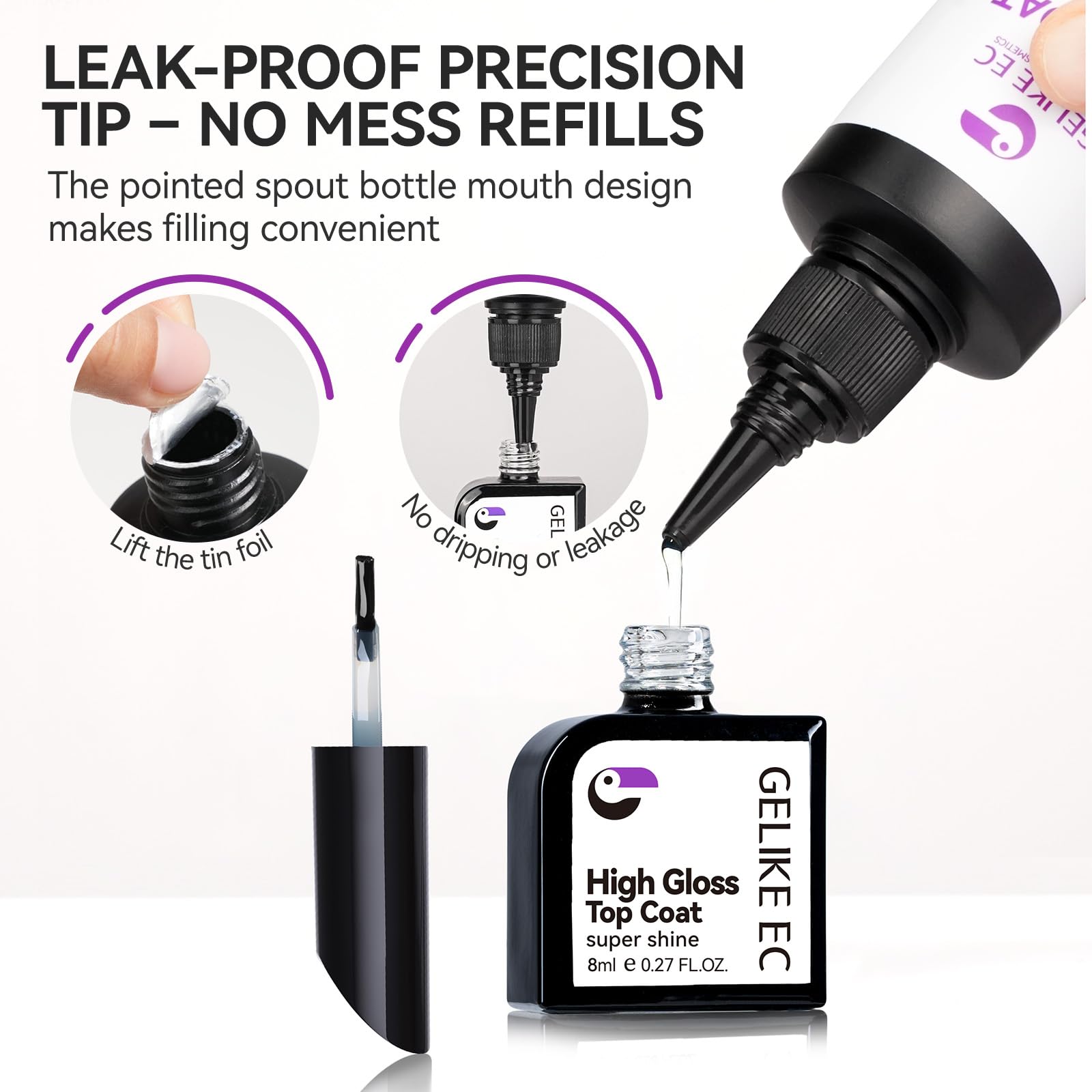 Gelike Ec Hema free base gel refill bottle close up for professional manicures