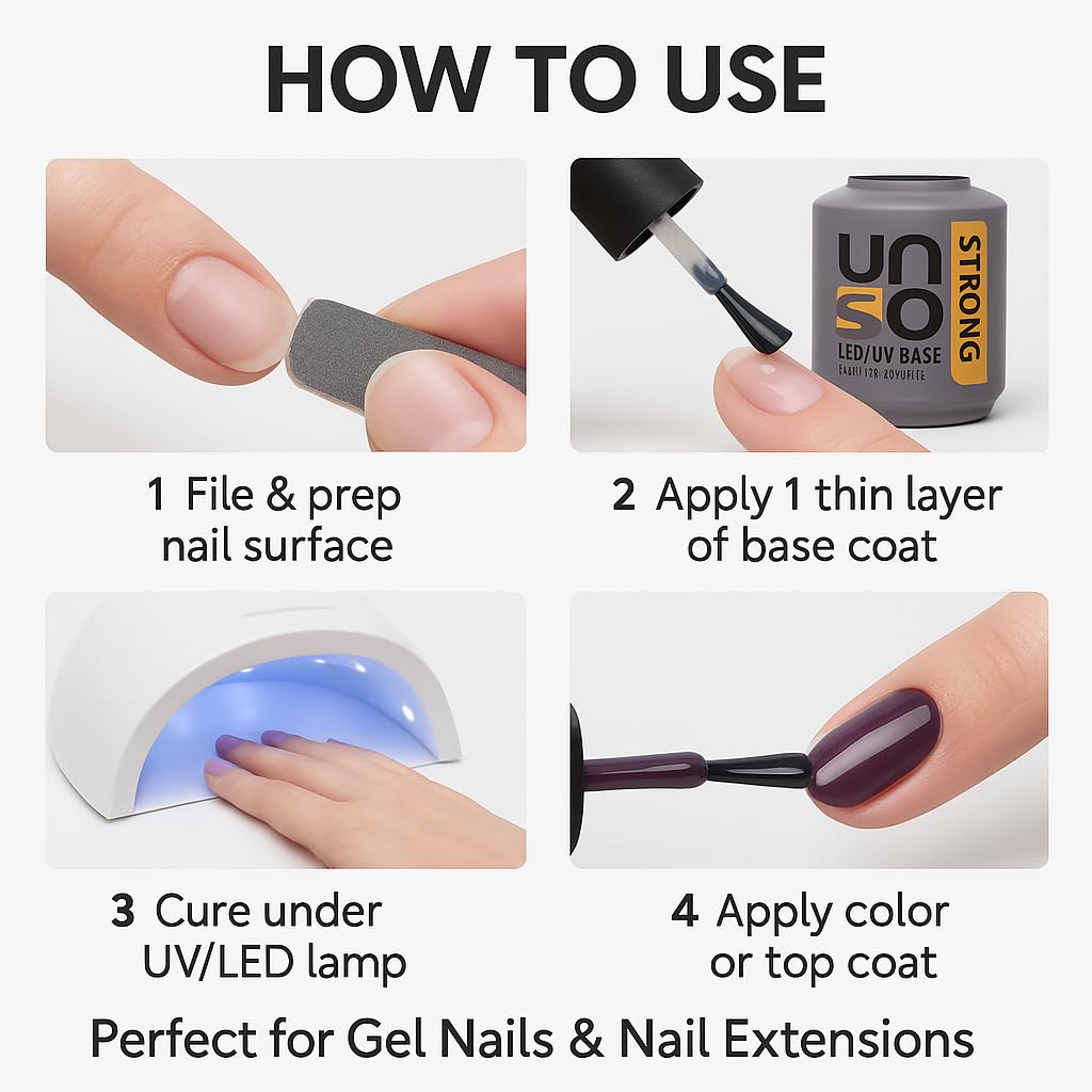 Authentic UNO nail strengthener foundation coat bottle side view