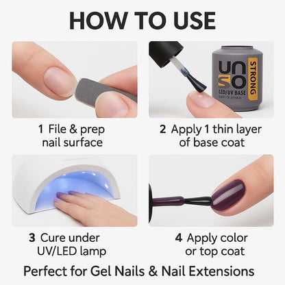 Authentic UNO nail strengthener foundation coat bottle side view