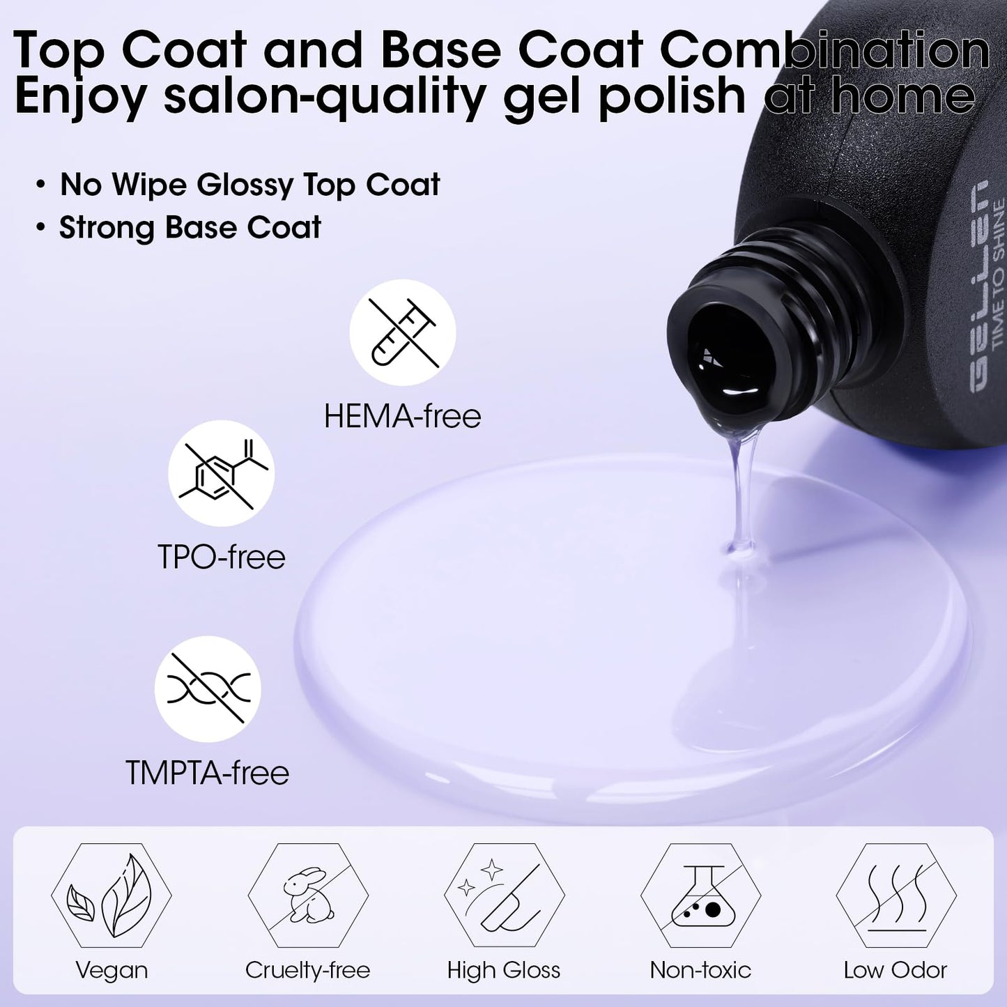 GELLEN No Wipe Gel Top Coat twelve milliliter bottle for glossy shine