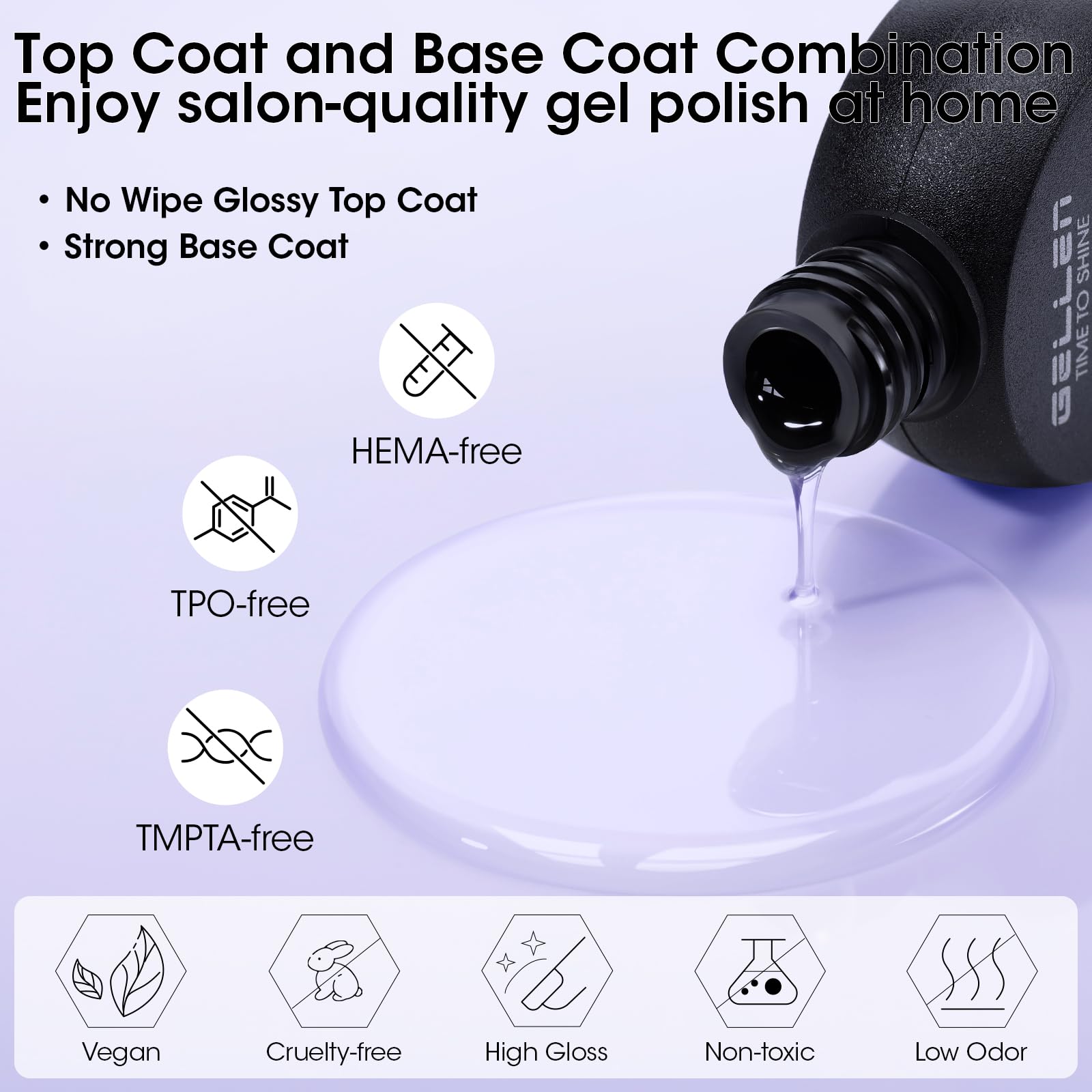 GELLEN No Wipe Gel Top Coat twelve milliliter bottle for glossy shine