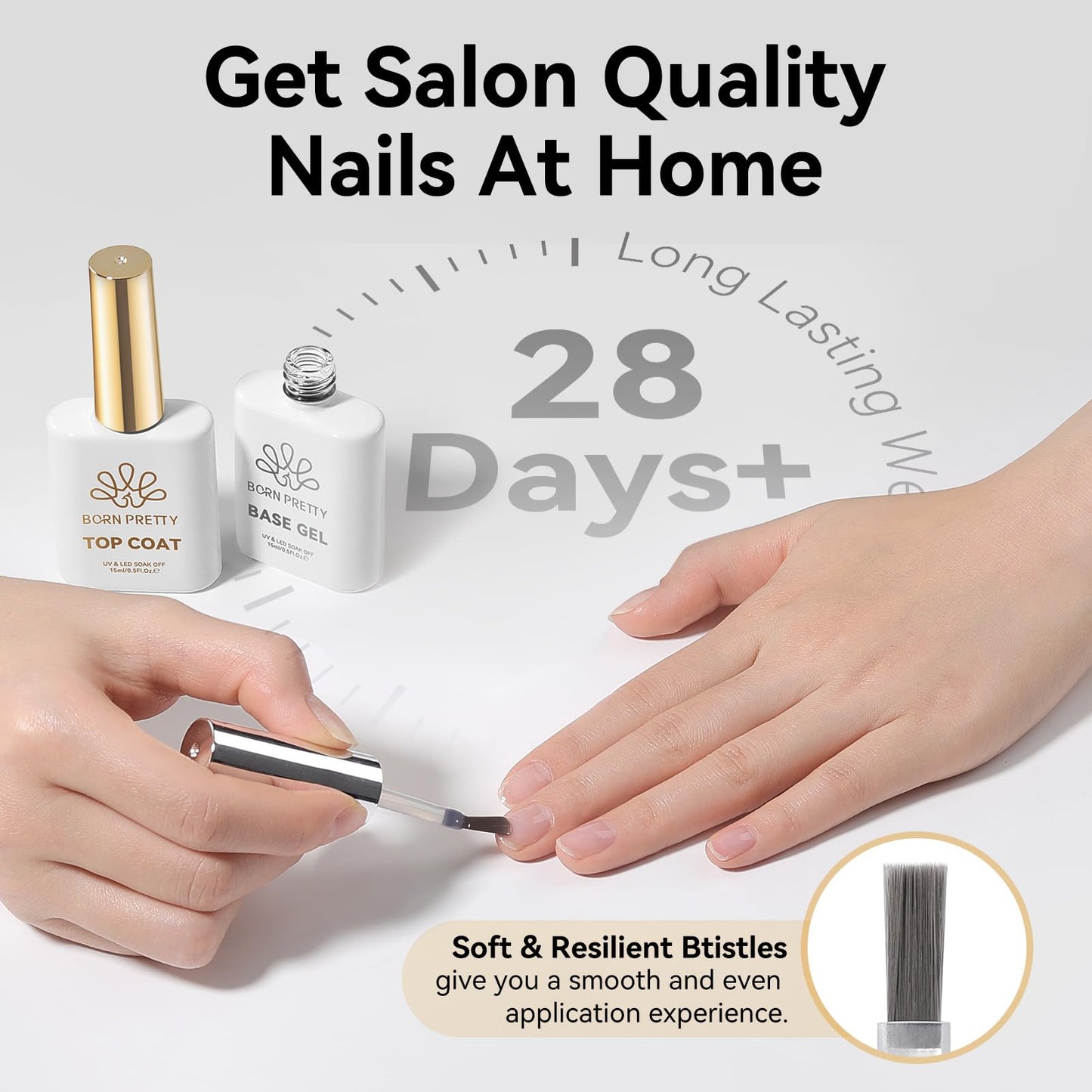 Born Pretty professional gel foundation base bottle demonstrating natural nail protection features.
