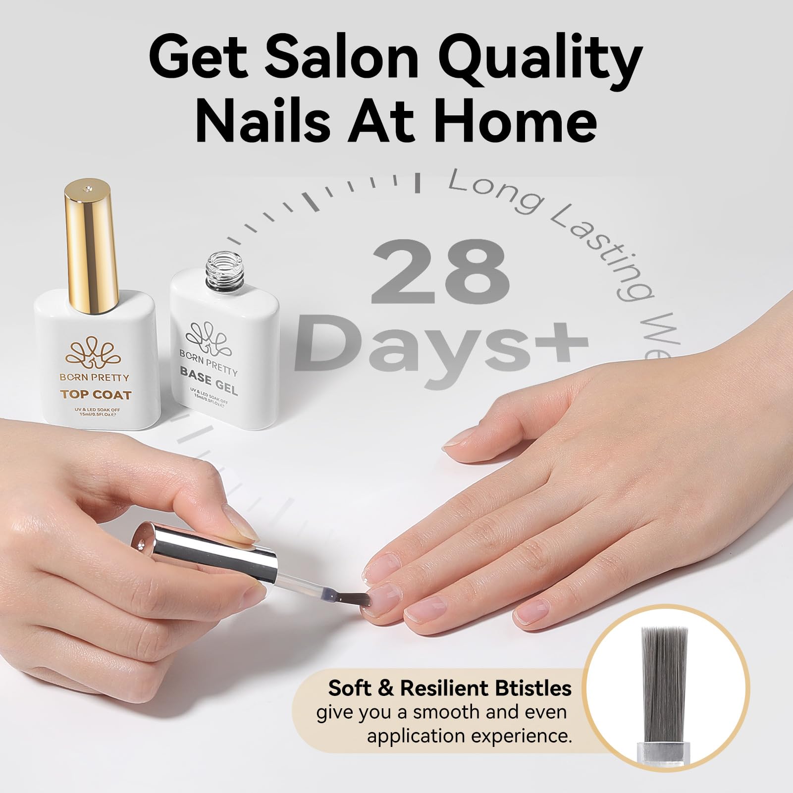 Born Pretty professional gel foundation base bottle demonstrating natural nail protection features.
